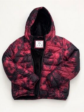 Abercrombie Kids Puffer Jacket Red Tie-Dye Size 13/14
